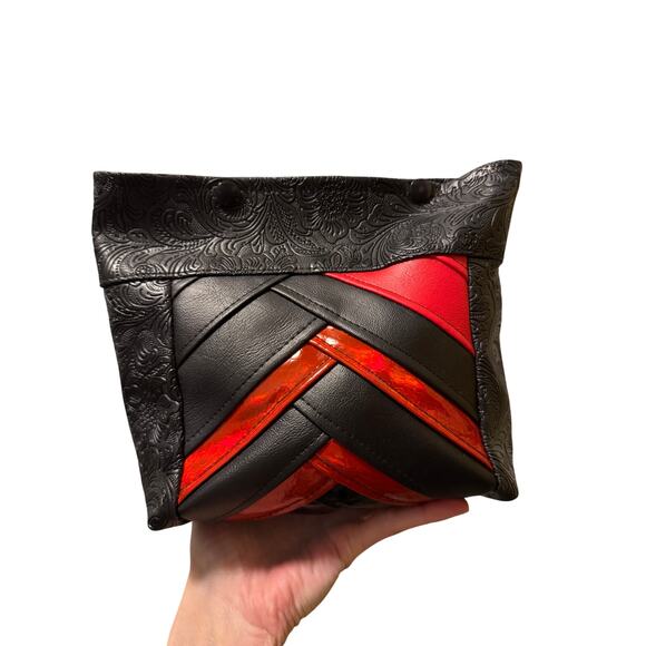 Handmade Handbags - Chevron tooled vinyl pouch with snaps handmade